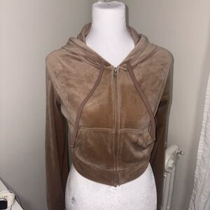 Hollister Women's Cropped Velvet Zip Hoodie - Taupe